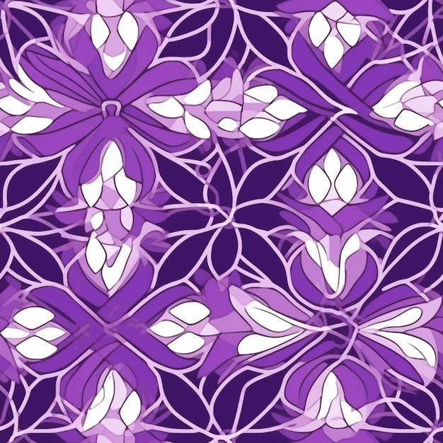 Un motif floral violet et blanc avec un fond violet génératif ai