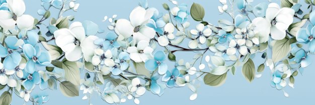 Motif sur fond bleu fleurs blanches