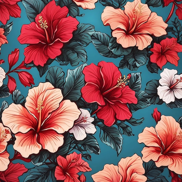 motif de fond de fleur d'hibiscus sans soudure