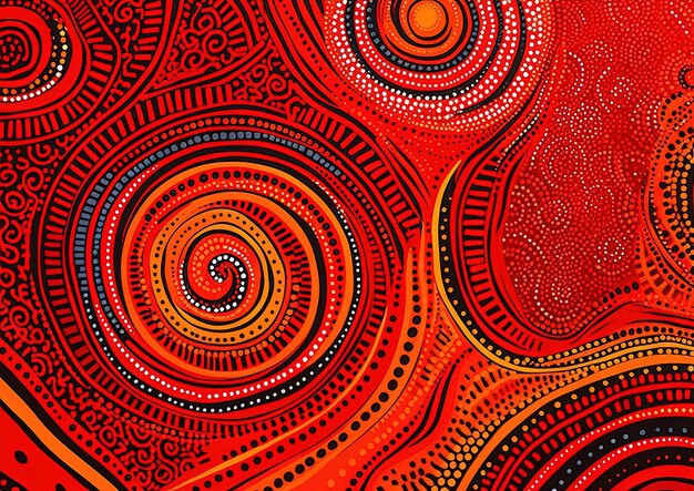 le motif d'un fond rouge est un motif multicolore avec des motifs circulaires d'influence africaine