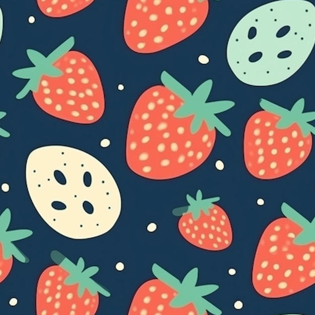 Un motif de fraises avec un fond bleu