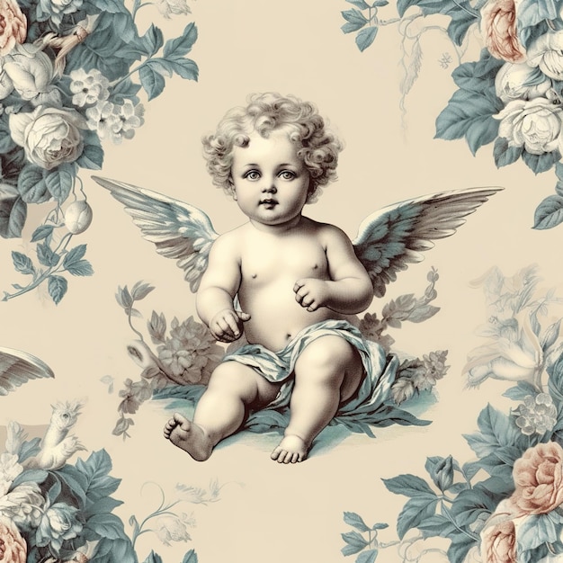 Le motif de la fresque vintage des anges