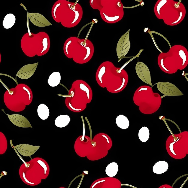 motif de fruit de cerise fond noir