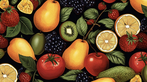 Photo un motif de fruit coloré avec de nombreux fruits différents