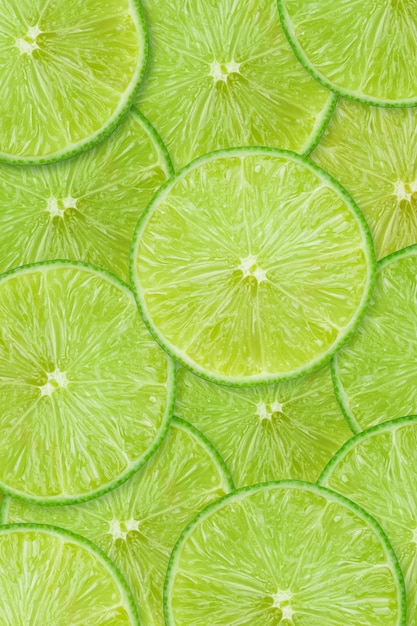 Motif de fruits de fond de tranches de citron vert Vue de dessus