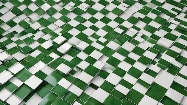 Un motif géométrique de carrés verts et blancs