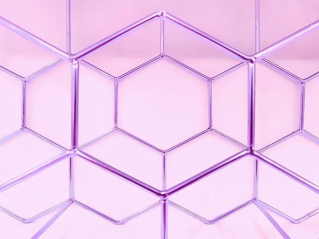 Motif géométrique d'hexagones en métal en violet sur rose. Concept, abstraction