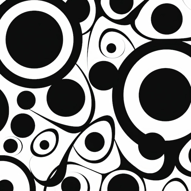 motif géométrique noir et blanc avec de nombreux ovals et cercles dans le style de la ligne minimaliste