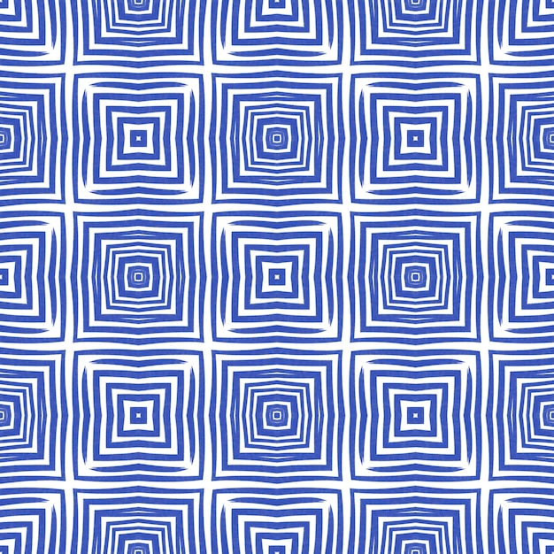 Motif géométrique sans soudure. Fond de kaléidoscope symétrique indigo. Prêt pour le textile Impression réelle, tissu de maillot de bain, papier peint, emballage. Conception sans couture géométrique dessinée à la main.