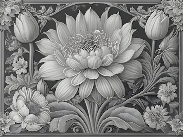 Photo motif gravé avec des fleurs blanches
