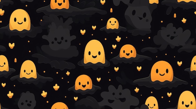 motif d'Halloween sans couture avec des fantômes et des citrouilles sur fond noir