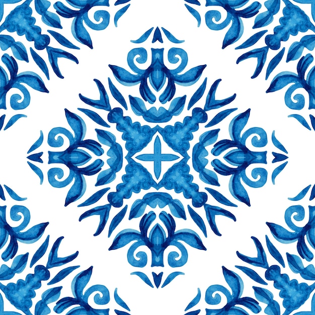 Motif harmonieux de damassé bleu aquarelle, ornement de carrelage renaissance. Superbe design de carreaux de céramique portugais