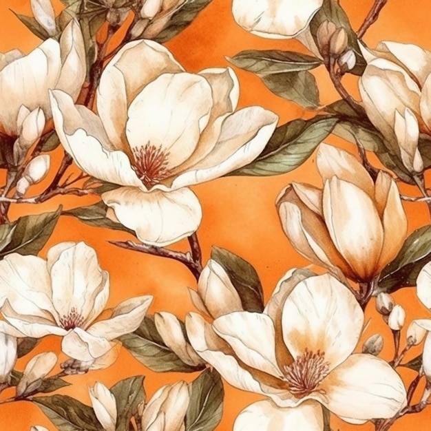 Un motif harmonieux de fleurs sur fond orange.