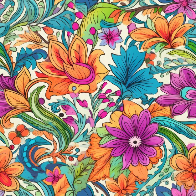 Photo motif harmonieux de motifs floraux inspirés du henné audacieux et coloré généré par l'ia xa