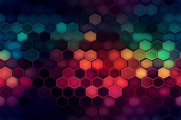Un motif hexagonal coloré avec un fond sombre.