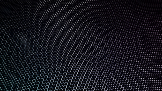 Motif hexagonal de surface ondulée futuriste abstrait avec effet de lumière dégradé bleu et violet arrière rendu 3D réaliste