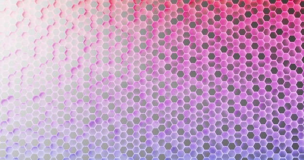 Motif hexagonal technologique blanc sur fond néon violet et bleu - Illustration de fond abstrait avec des effets lumineux, rendu 3d vectoriel