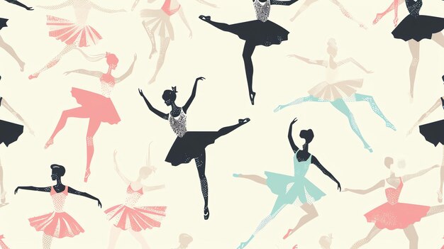 Photo un motif homogène de ballerines dans diverses poses les ballerines sont dessinées dans un style de dessin animé simple et sont disposées dans un motif répétitif