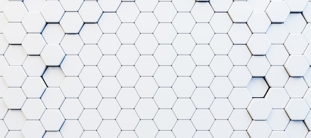 Un motif homogène de carreaux hexagonaux blancs sur un fond bleu ombragé concept abstrait moderne 3D Rendering