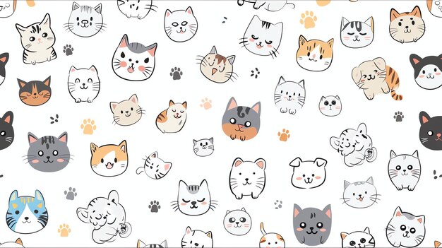 Un motif homogène de chats mignons et colorés dans diverses poses