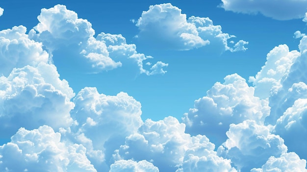 Un motif homogène mettant en vedette des nuages blancs moelleux contre un ciel bleu radiant évoquant un sentiment de liberté et de légèreté Parfait pour les dessins représentant la paix, la tranquillité et le souffle de rêve