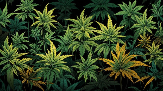 Photo un motif homogène montre l'image générée par l'ia des feuilles de cannabis
