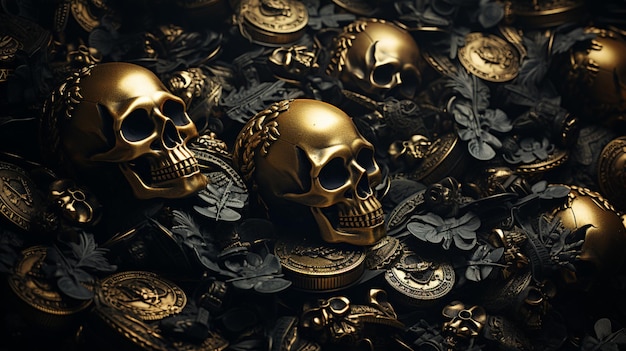 Un motif homogène avec des pièces de monnaie de crâne d'or Trésor de pirate Arrière-plan