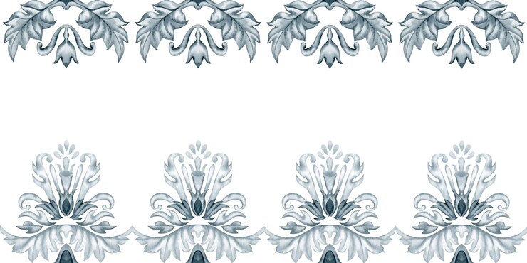 Photo motif horizontal sans couture avec des branches et des feuilles en aquarelle florale gris monochrome