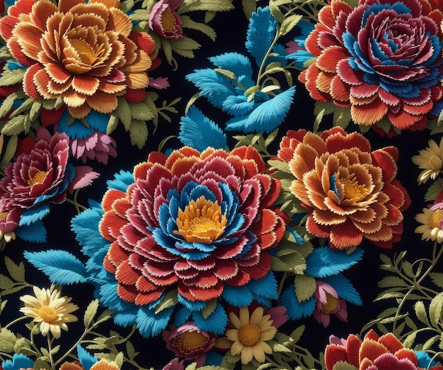 Motif hyper réaliste de fleurs de broderie mexicaine sans soudure