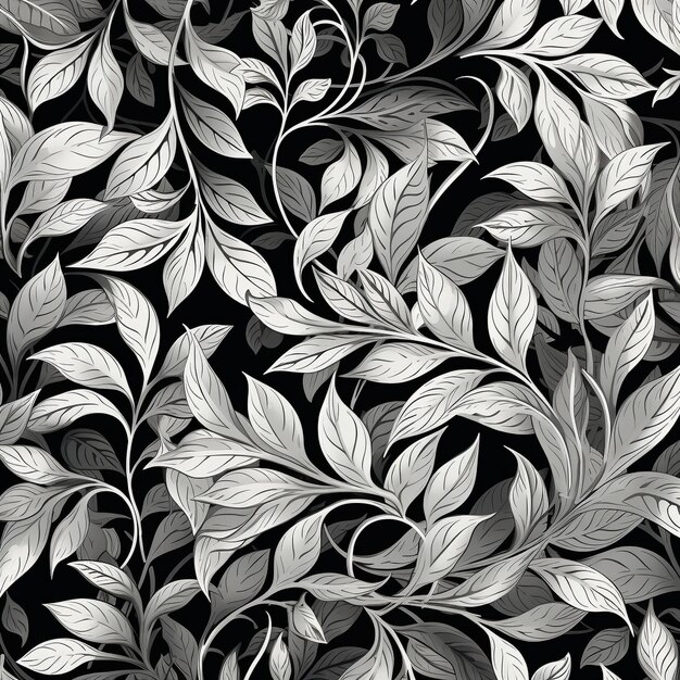 un motif d'impression noir et blanc avec des feuilles dans le style de coloration délicate contours clairs emballage