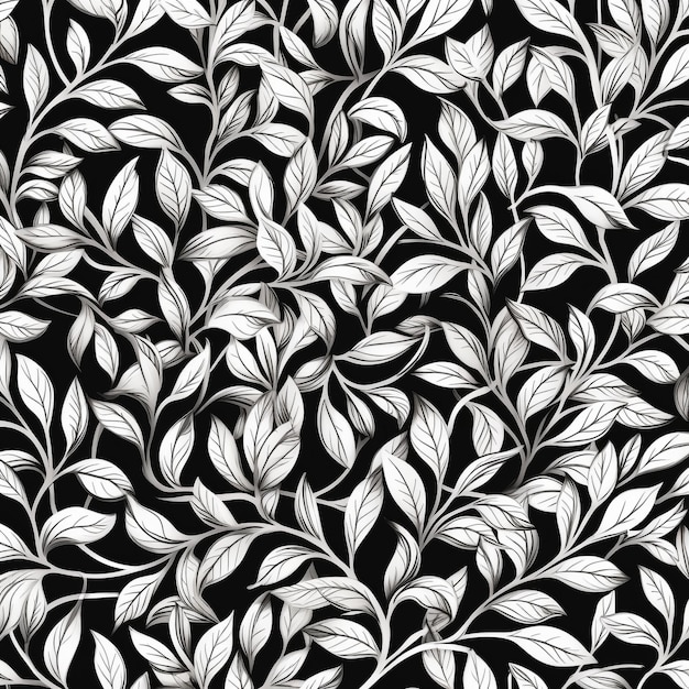 un motif d'impression noir et blanc avec des feuilles dans le style de coloration délicate contours clairs emballage