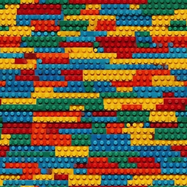 Un motif lego coloré avec le mot lego dessus