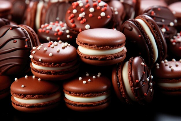 Photo motif de macarons au chocolat en gros plan