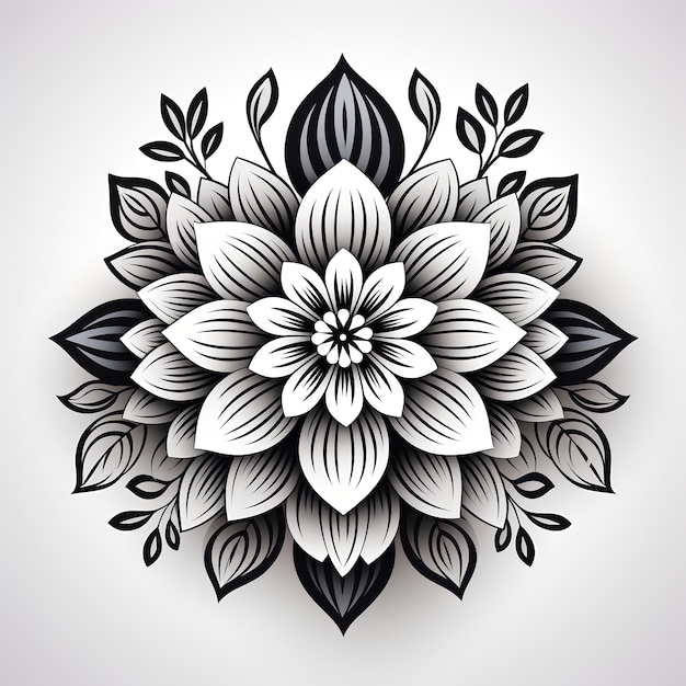 Motif de mandala de fleur sur fond blanc pour la décoration Page de coloriage de mandala Motif d'ornement