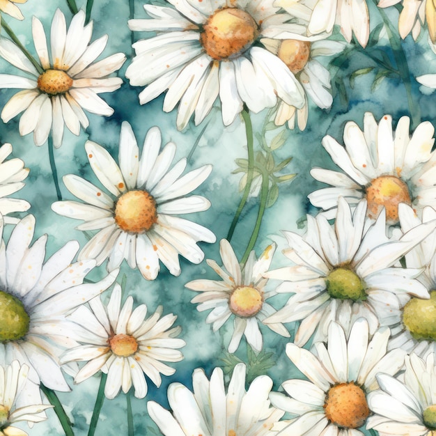 Motif Marguerites Aquarelle Sans Soudure Répétant Fond Floral Generative AI