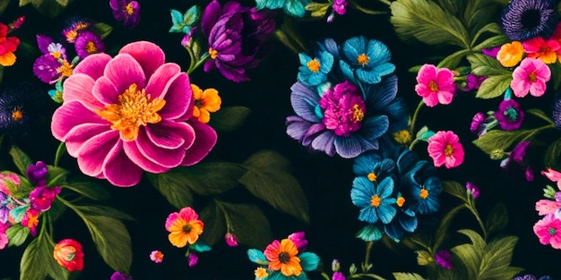 Un motif mignon dans de petites fleurs colorées, un fond sombre, un motif floral sans couture.