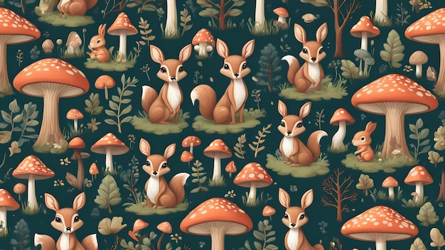 Un motif avec de mignons lapins de la forêt et des écureuils.