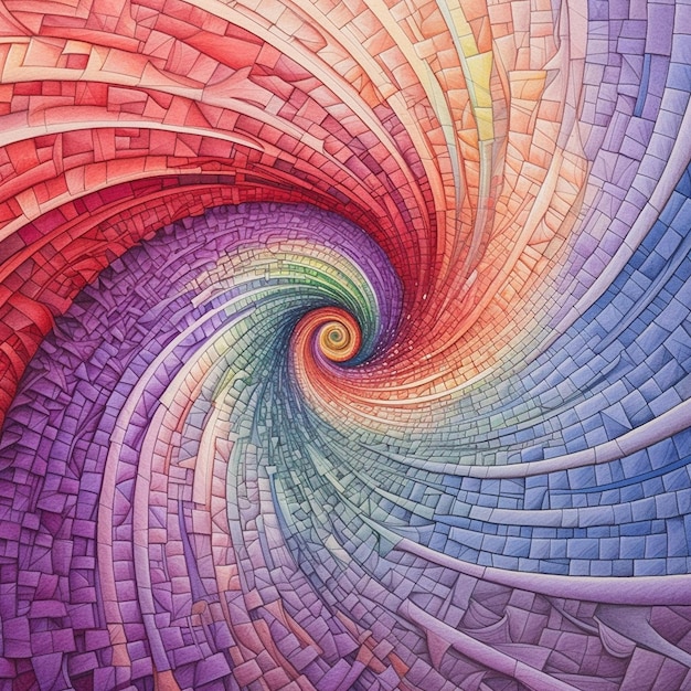 un motif de mosaïque coloré avec une spirale au milieu.