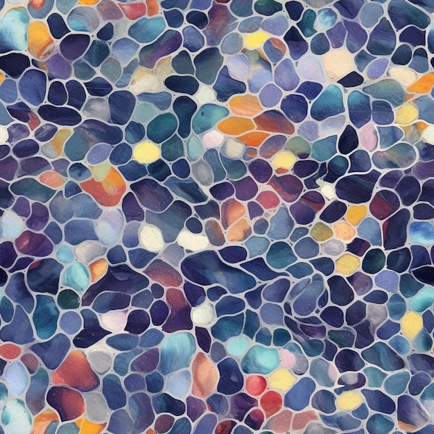 Un motif de mosaïque colorée avec un fond bleu.