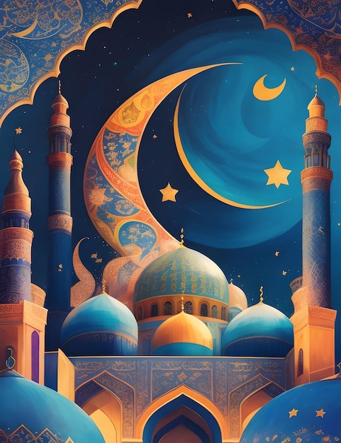 Motif Mosquée Islamique Étoiles Colorées Crescent Moons Design