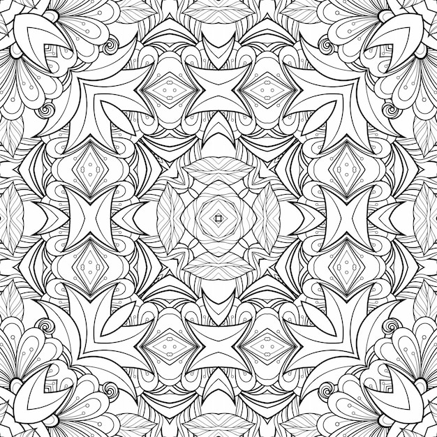 Motif noir et blanc colorant des fleurs et des feuilles Livre de coloriage de plante de papier de fond géométrique beau