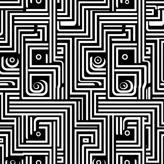 un motif noir et blanc avec un design de labyrinthe génératif ai