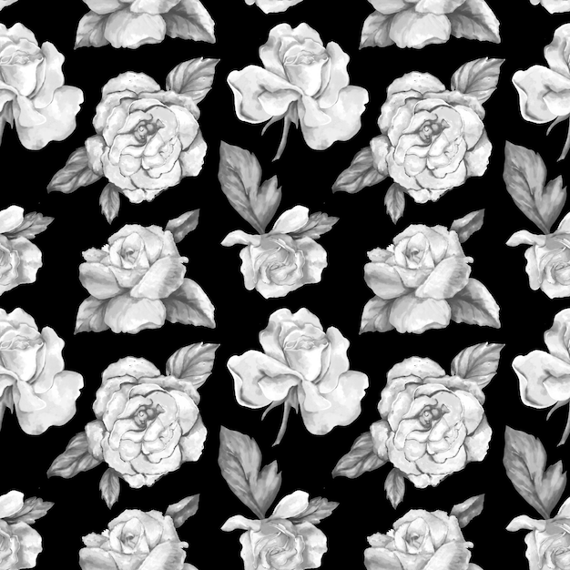 Motif noir et blanc de fleurs roses