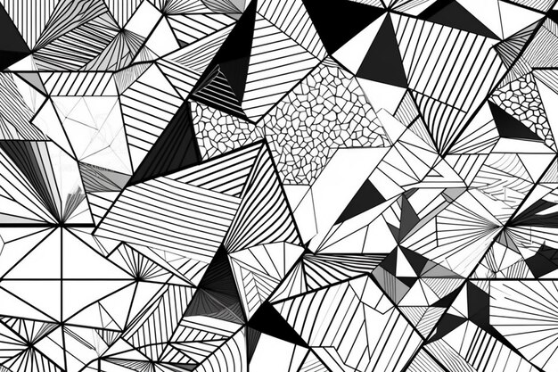 Un motif noir et blanc avec des triangles et des lignes.