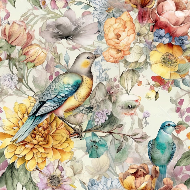 Motif oiseaux et fleurs seamles