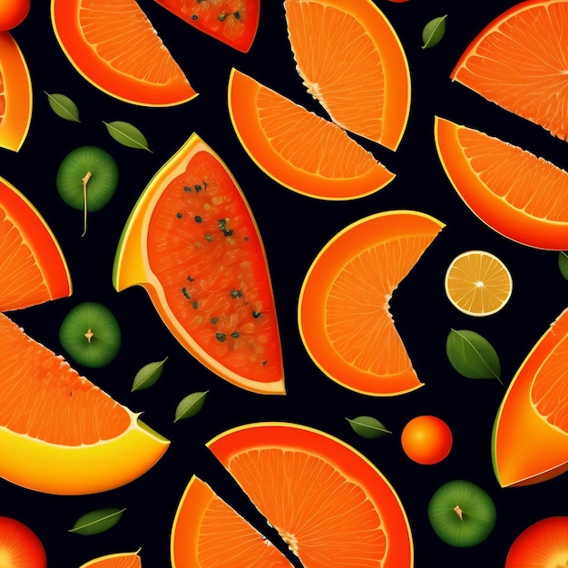 Un motif d'oranges et de kiwis sur fond noir