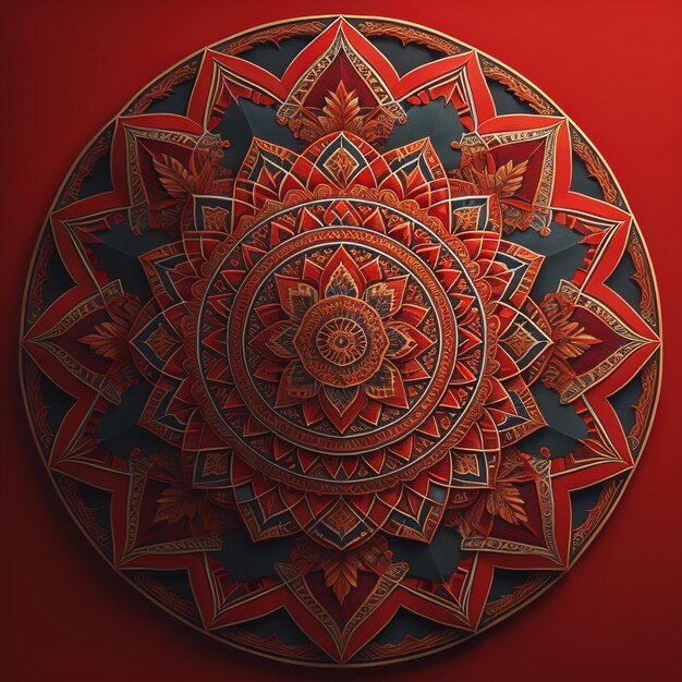 Motif oriental sur fond rouge Mandala illustration vectorielle générative ai