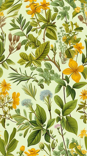 Un motif ornemental sans couture avec des plantes herbes et épices