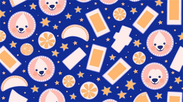 Un motif avec un ours et une bouteille de jus d'orange.