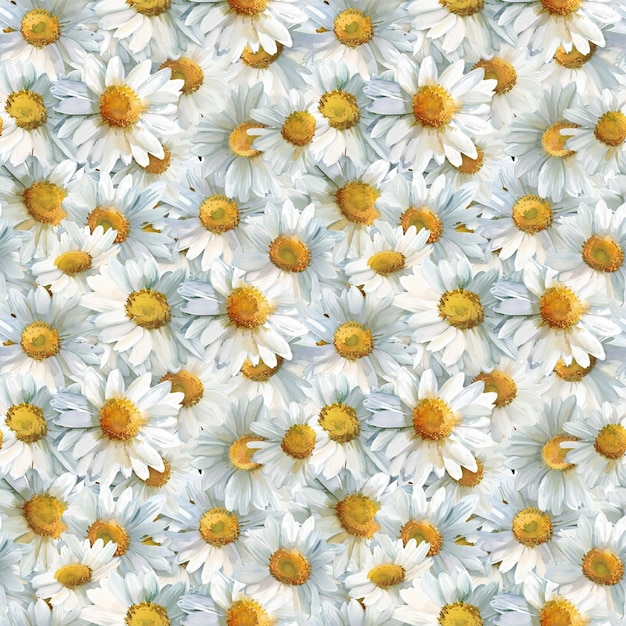 Motif peint à l'huile sans couture avec des marguerites Une illustration avec des fleurs blanches